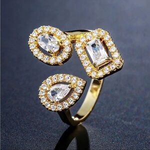Gold Plated Diamond Cubic Zirconia Adjustable Ring Trendy Sexy! New in Gift Box